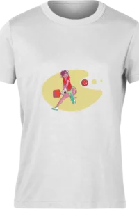 Pickleball player mid-swing